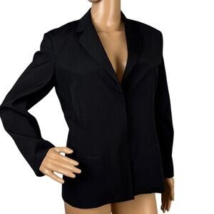 Donna Karan Italian Wool Silk Structured Blazer Black Lightweight Fitted Size 6